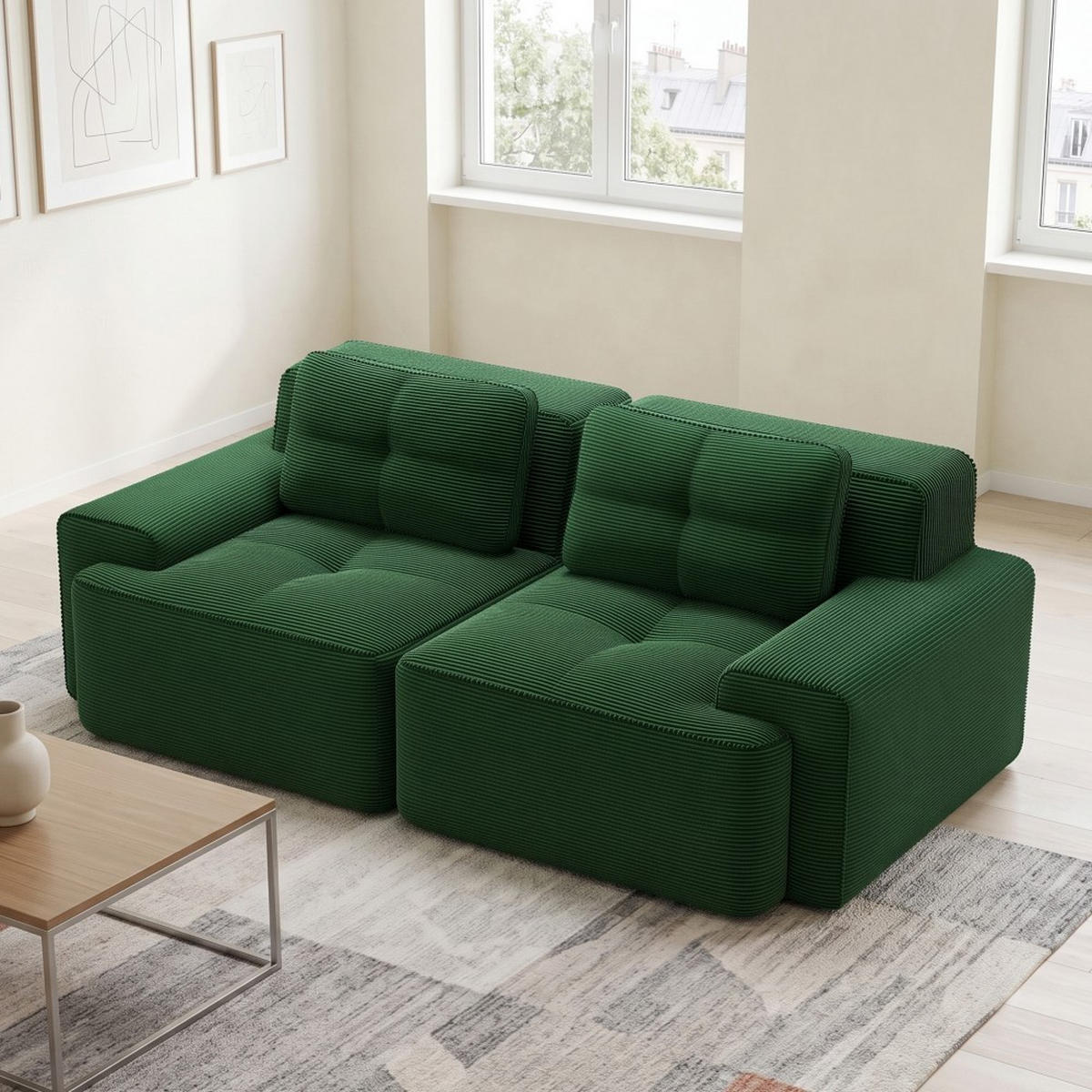 2-SITZER SOFA Boneless Modular Cord Grün ohne Montage - Grün, Textil (204/69/104cm) - Urban Meuble