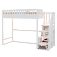 HOCHBETT 90/200 cm in Weiß mit Stauraumtreppe und LED Holz Kinderbett - Weiß, Holzwerkstoff (90/200cm) - STILVORA
