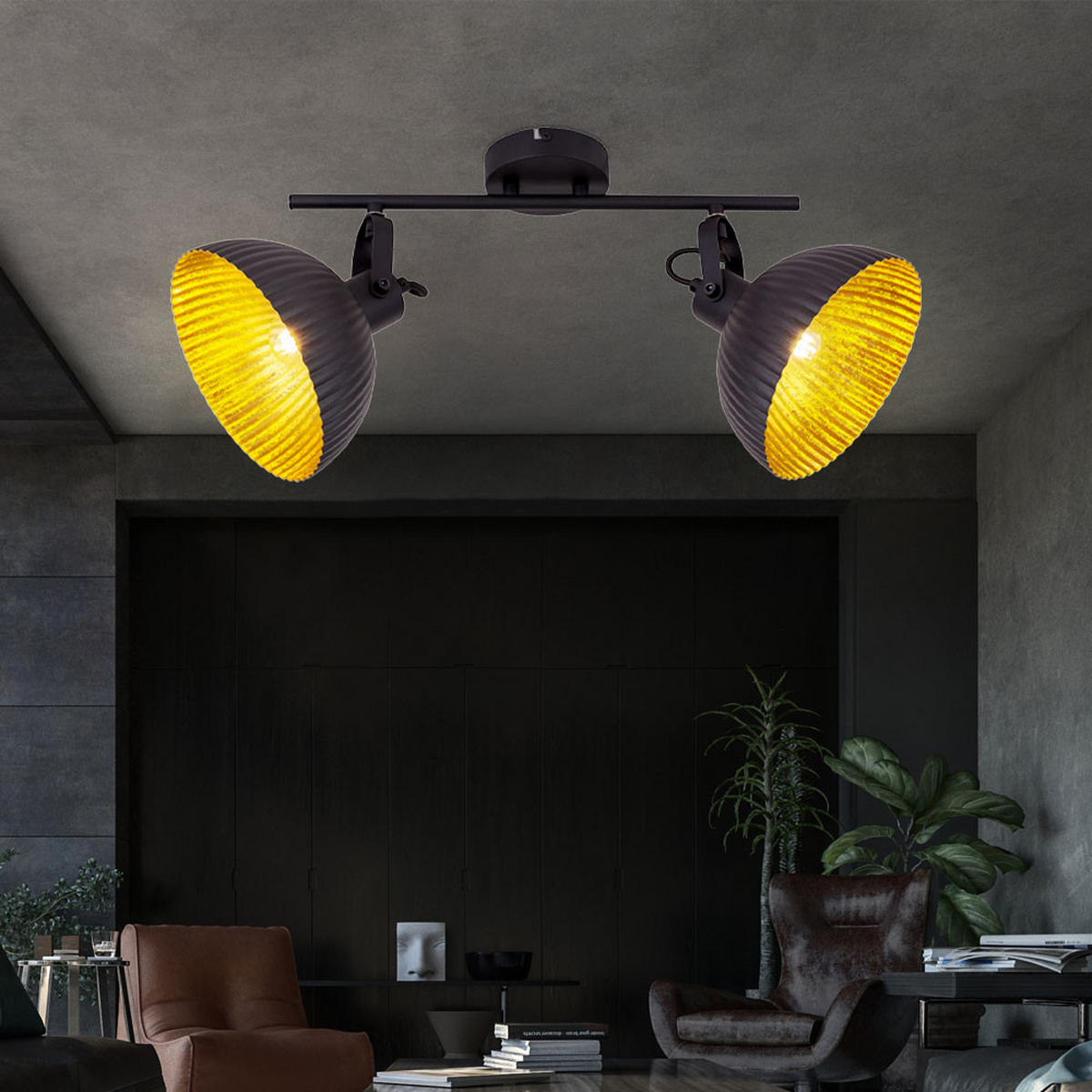 DECKENLEUCHTE Metall Schwarz-Gold - Schwarz, Metall (40/18/22cm) - Globo Lighting