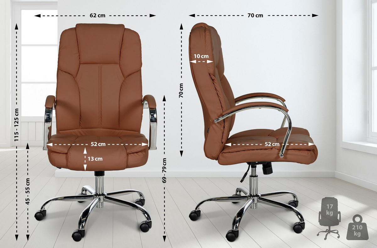 CHEFSESSEL Lederlook Hellbraun - Chromfarben/Hellbraun, Textil/Metall (62/115/70cm) - CLP