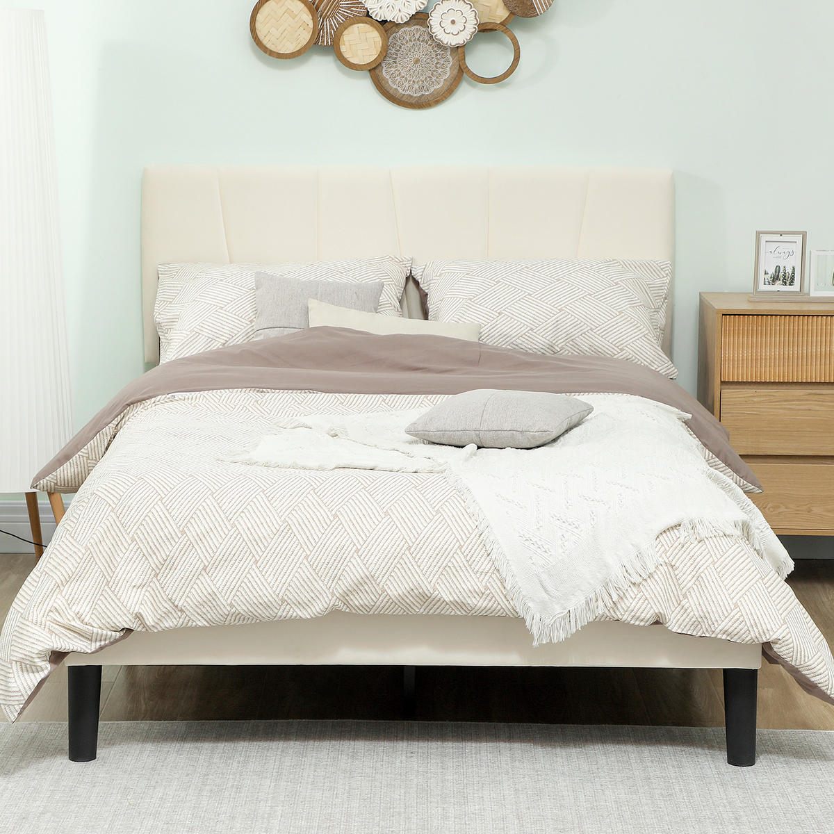 BETT 140x190 cm DE-14640 mit verstellbarem Kopfteil Creme - Creme, Metall (140/190cm) - ComfortXL