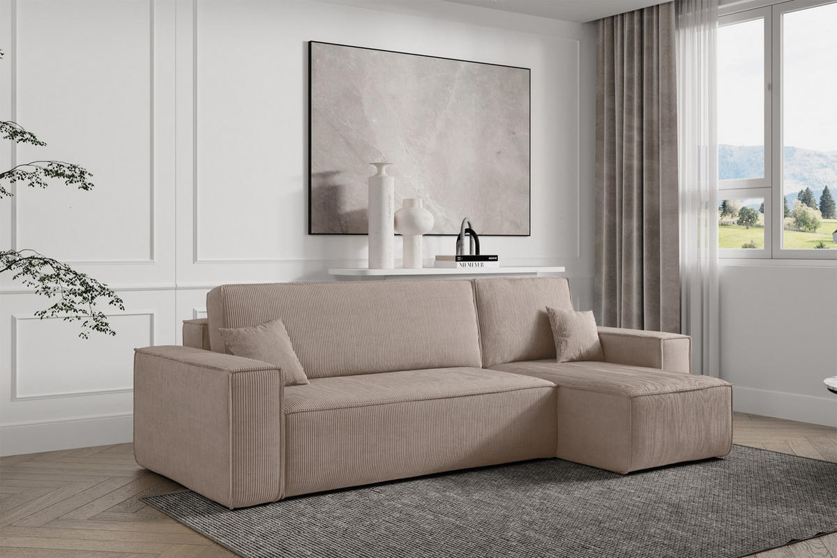 ECKSOFA Scarlo Beige Cordbezug - Beige/Schwarz, Kunststoff/Textil (244/145cm) - Selsey