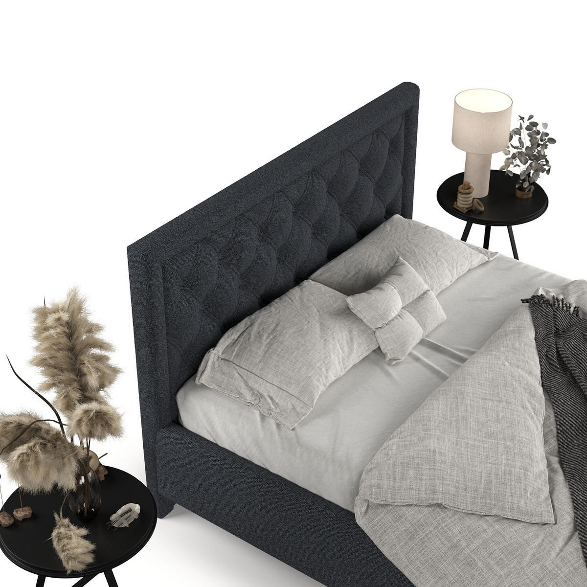 POLSTERBETT Lido 180/200 cm Anthrazit im Riva Stoff - Anthrazit/Naturfarben, Holz/Holzwerkstoff (180/200cm) - AltaBeds