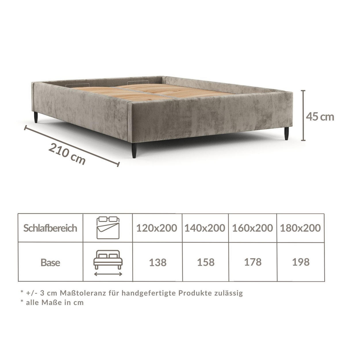 POLSTERBETT Larch Beige 160/200 cm im Chenille-Stoff - Beige/Schwarz, Holz/Holzwerkstoff (160/200cm) - Maison de Reve