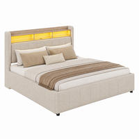 POLSTERBETT mit Stauraum 160x200 cm Leinenstoff Beige - Beige, Metall (160/200cm) - Meubliv