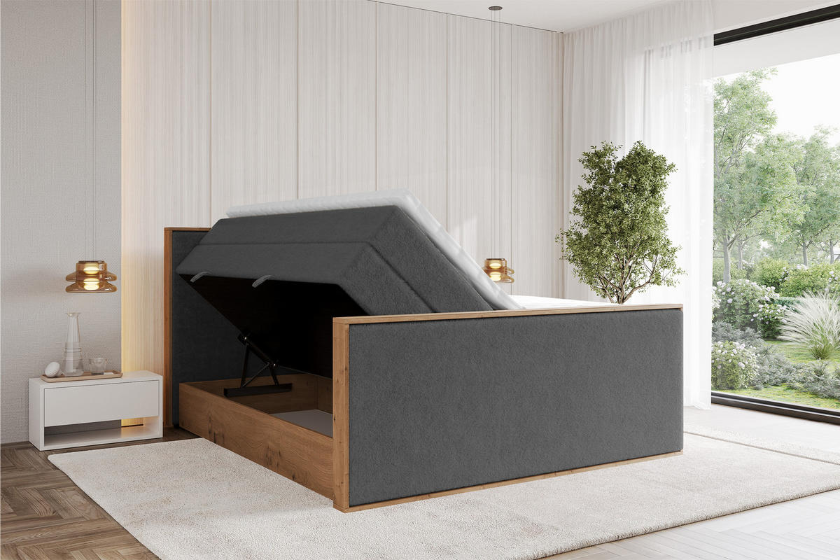 BOXSPRINGBETT LOLLI9 -Z-KING 200x200 - H3/H4 Dunkelgrau - Graphitfarben, Holzwerkstoff (200/200cm) - ALTDECOR