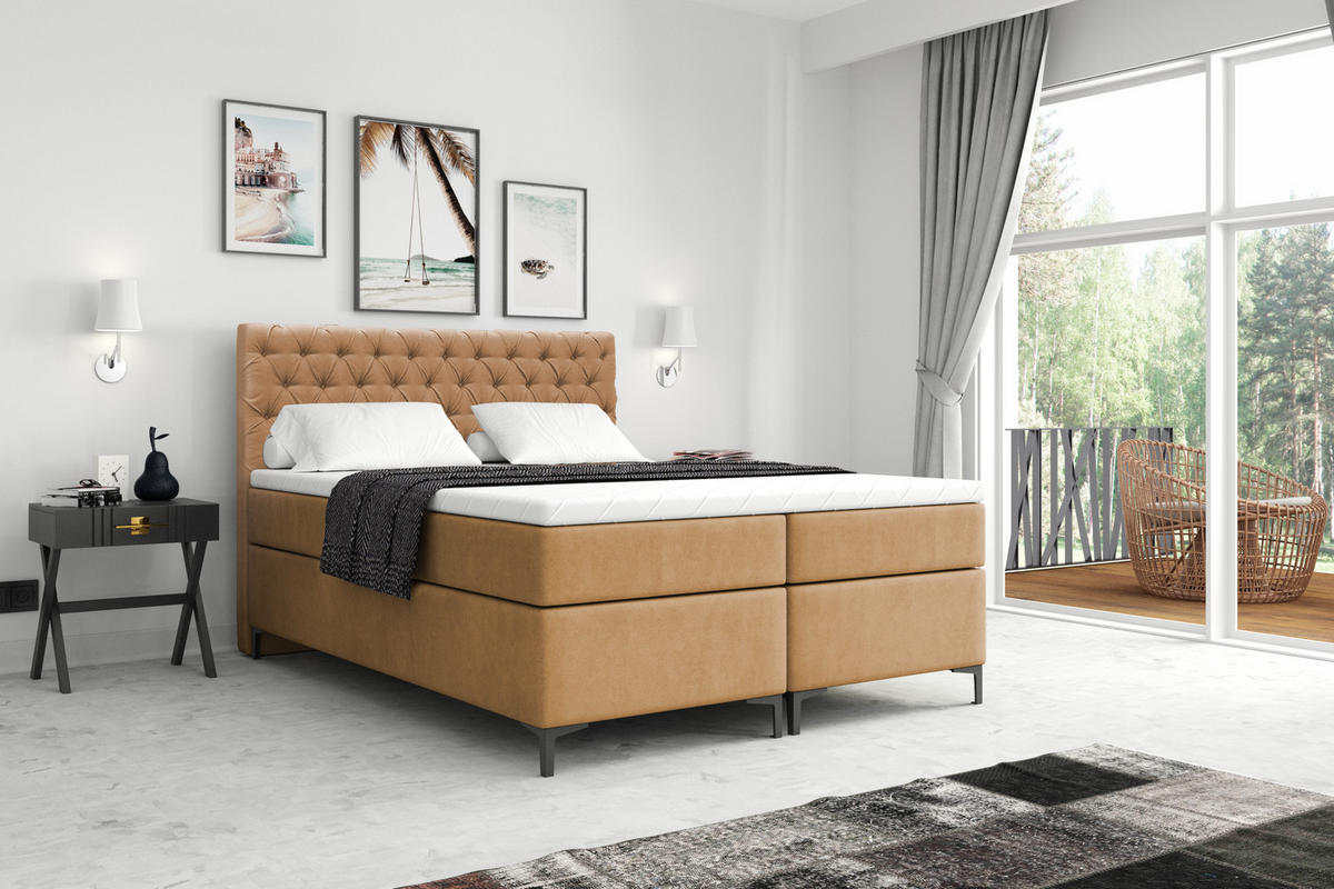 BOXBETT CHESTERFIELD PLUS 160 x 200 DunkelBeige - Cappuccino, Textil/Metall (160/200cm) - VLR BEDS