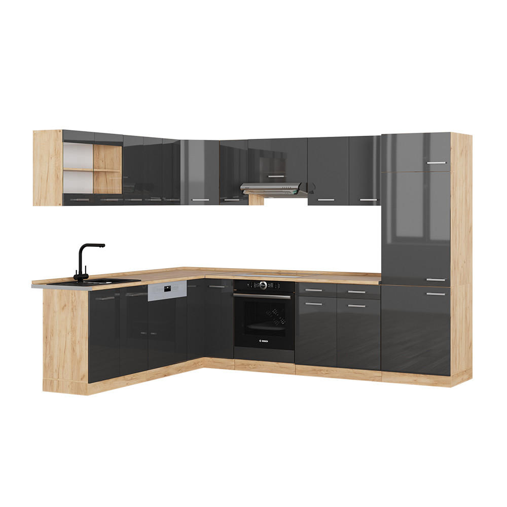 ECKKÜCHE R-Line Anthrazit Hochglanz/Goldkraft Eiche 227 x 287 cm AP Eiche - Honigeiche/Anthrazit, Holzwerkstoff (287/81.6/60cm) - Vicco
