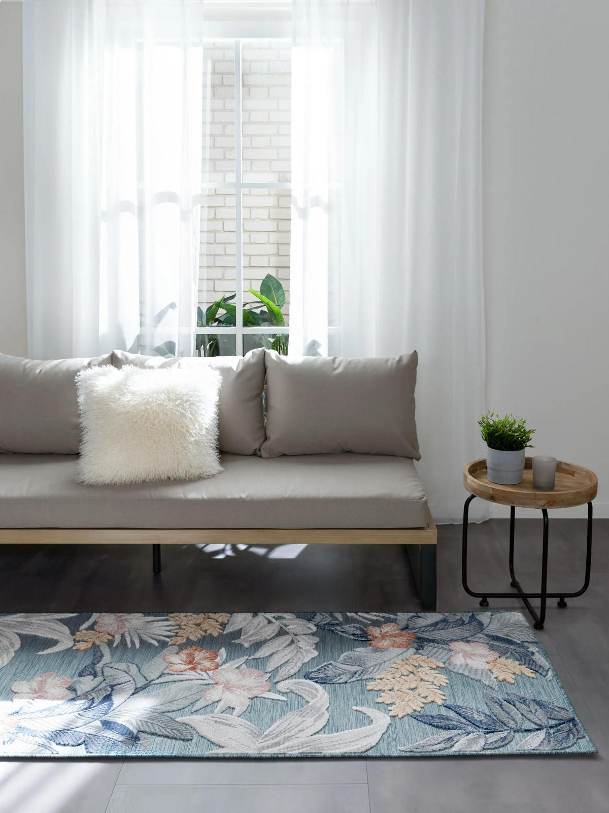 OUTDOORLÄUFER Flora Multicolor 80x250 cm - Blau/Creme, Kunststoff (80/250cm) - benuta