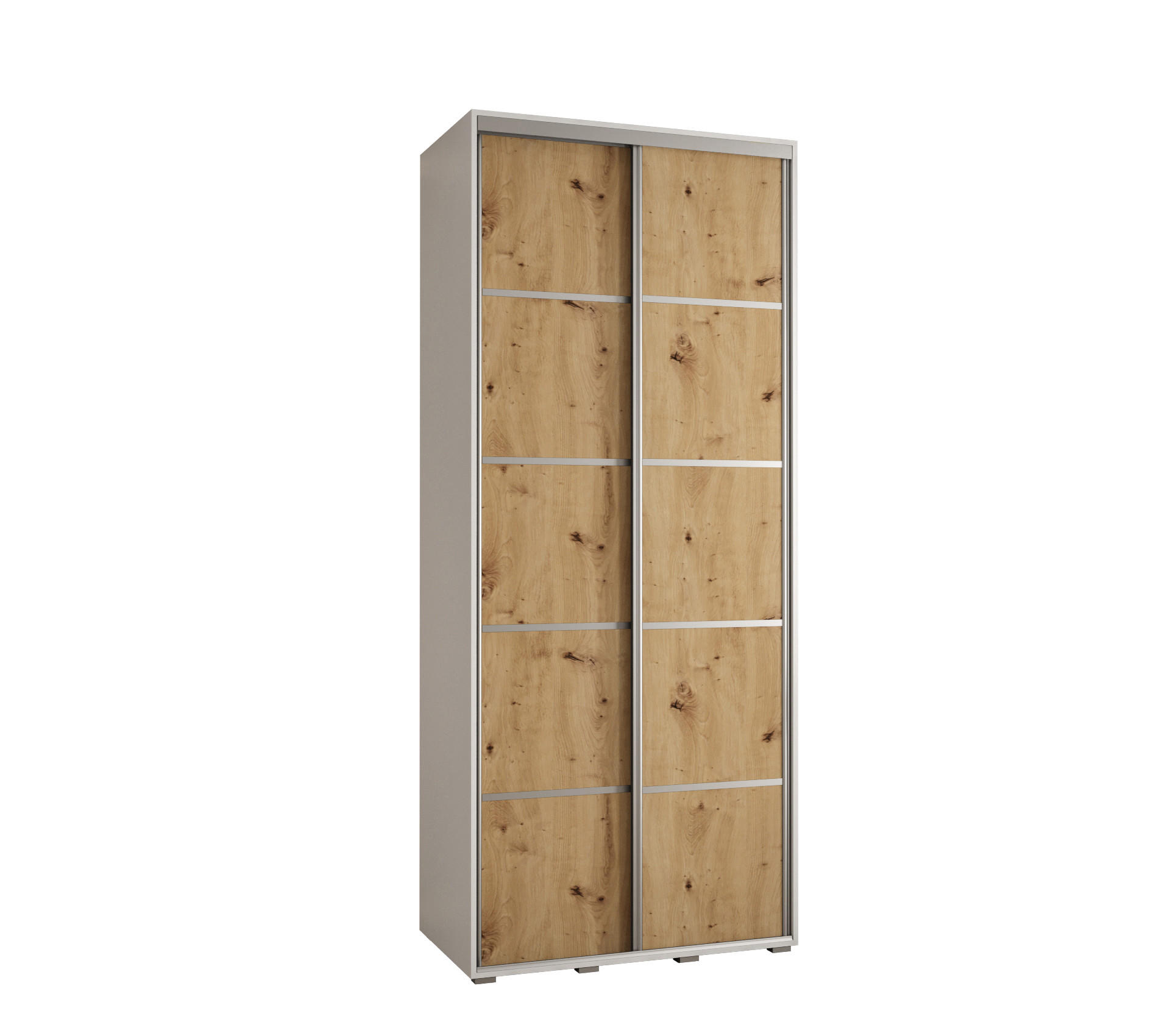 Abiks Möbel SCHWEBETÜRENSCHRANK Weiß, Eiche Artisan, Silber 120cm × 60cm × 235cm