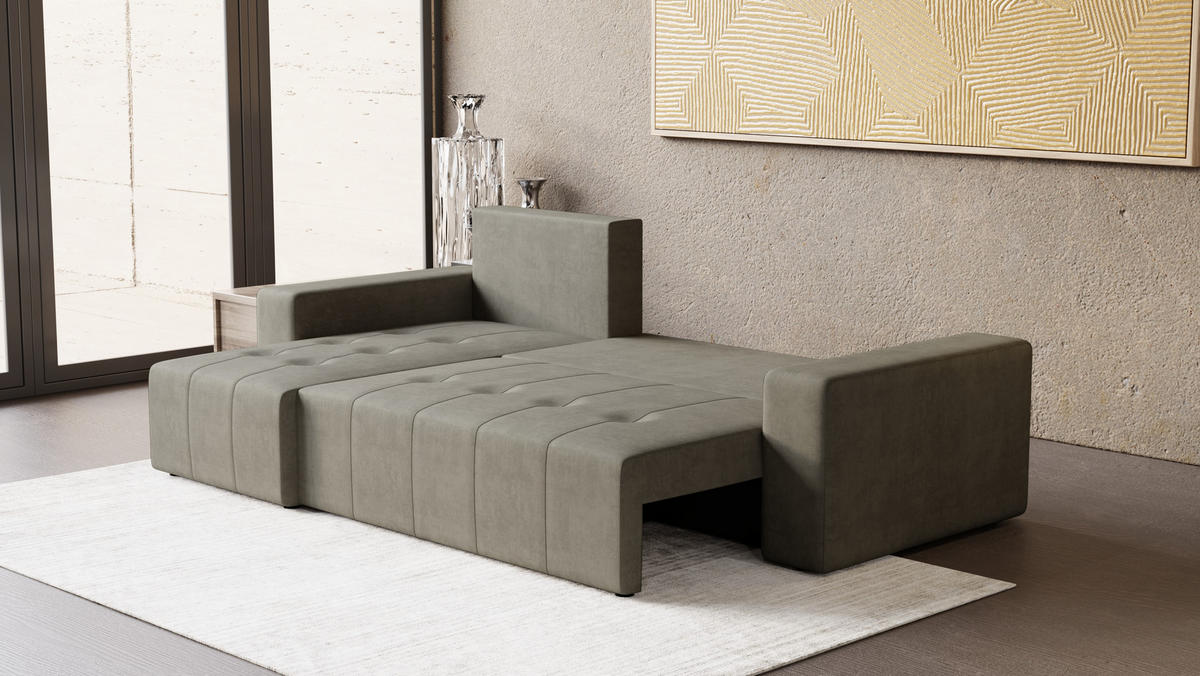 ECKSOFA Tico mit Bettkasten und Schlaffunktion, L-Form/XL-Form, Velourstoff, Universal - Hellgrau, Holzwerkstoff (246/145cm) - 4ALL HOME