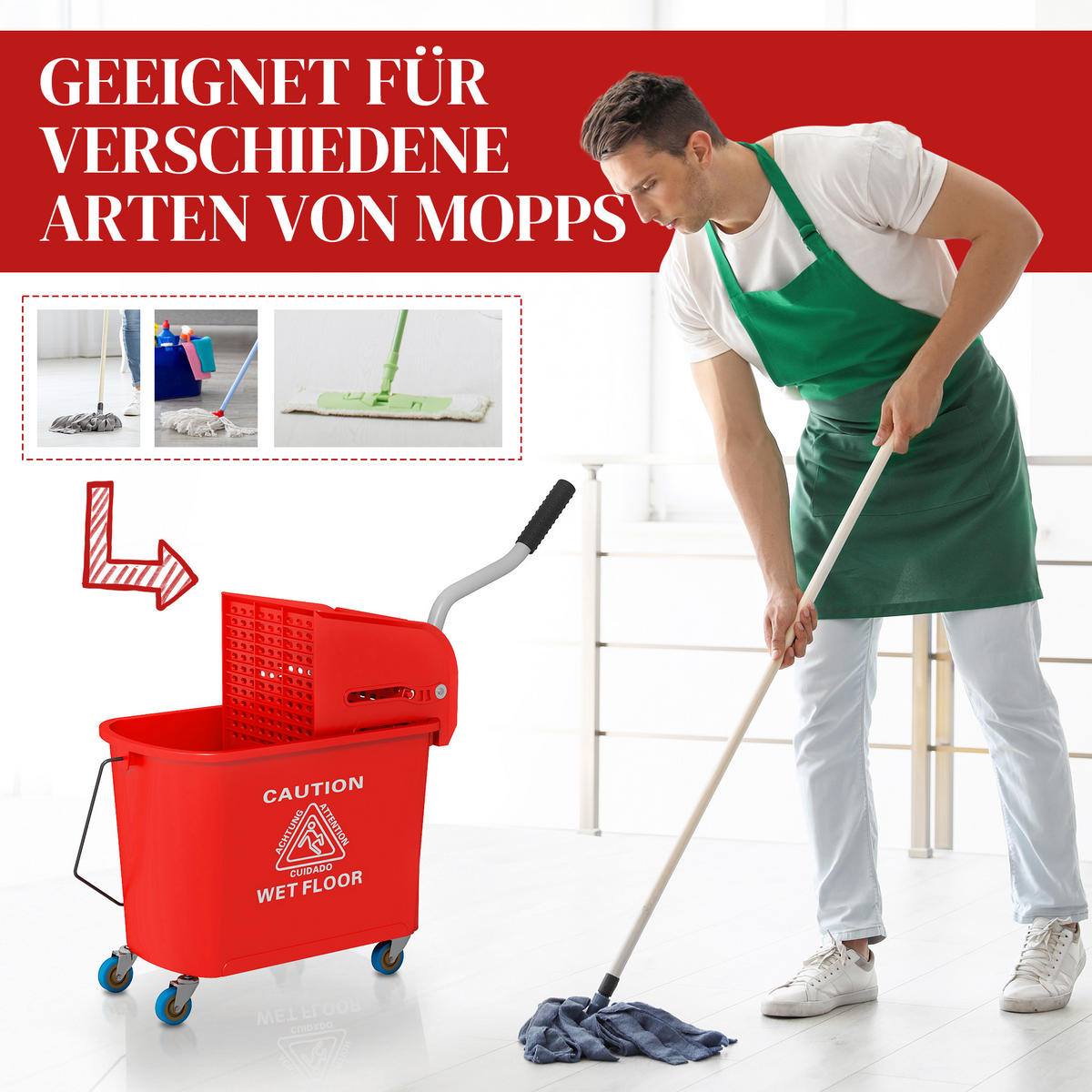 PUTZWAGE Kunststoff Rot - Rot, Kunststoff (27/70.5/60cm) - HOMCOM