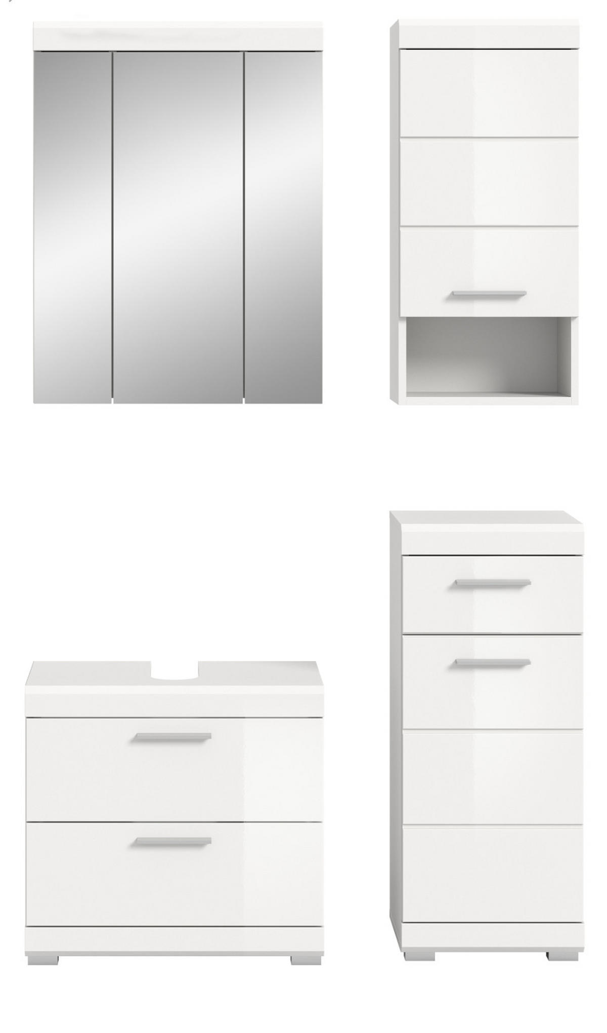 BADMÖBEL-SET weiß Hochglanz 4-teilig 112 cm, Komplettset mit viel Stauraum - Weiß Hochglanz, Glas/Holzwerkstoff (112/191/37cm) - Inn.Furn