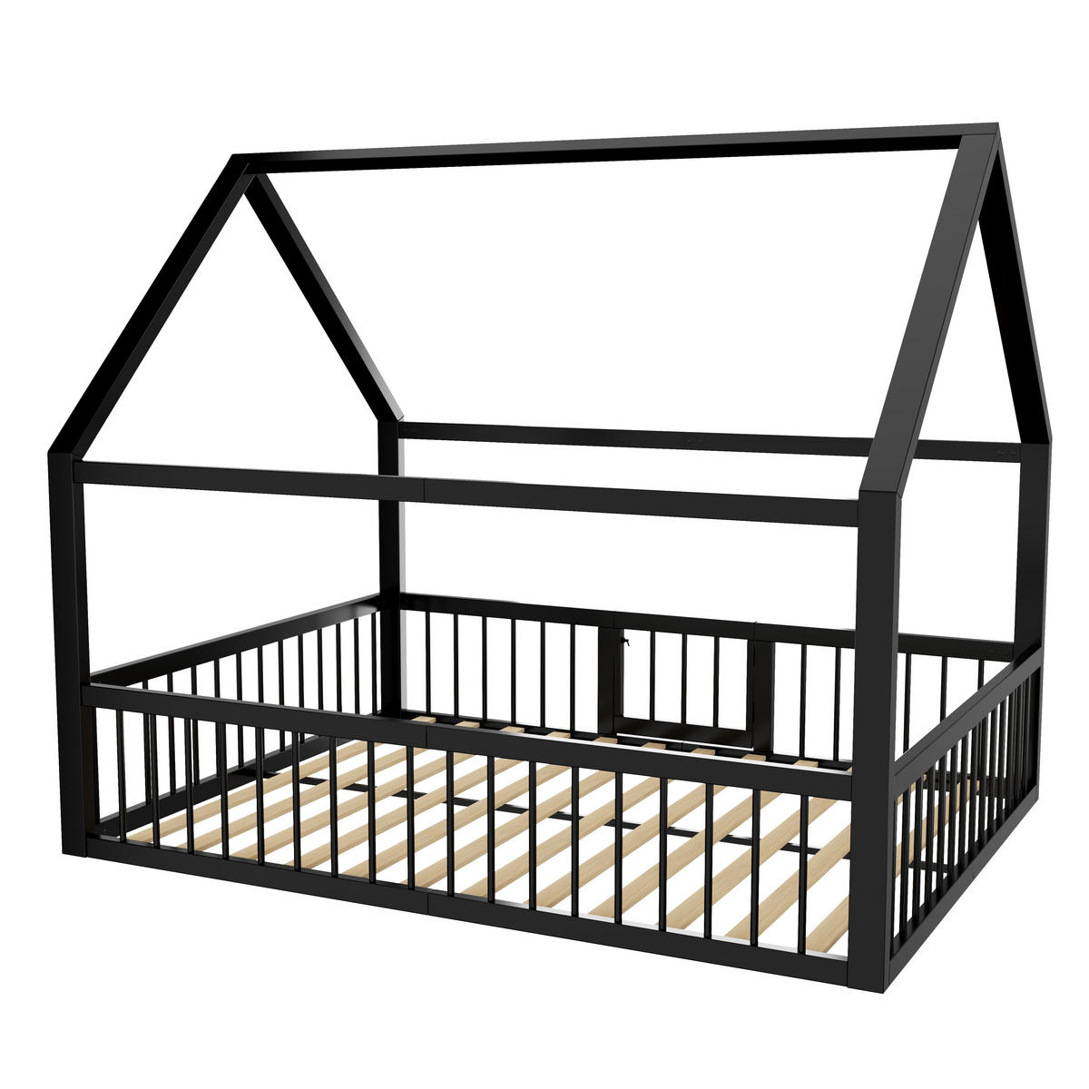 HAUSBETT 140/200 cm Schwarz mit Brüstung - Schwarz, Metall (140/200cm) - Oxeza