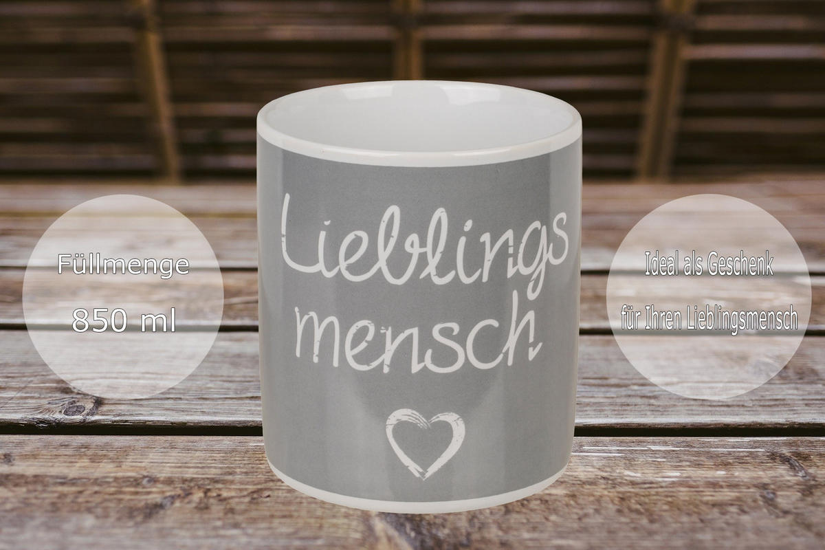 KAFFEBECHER Lieblingsmensch Jumbotasse 850 ml - Grau, Keramik (0.85L) - TiborTex