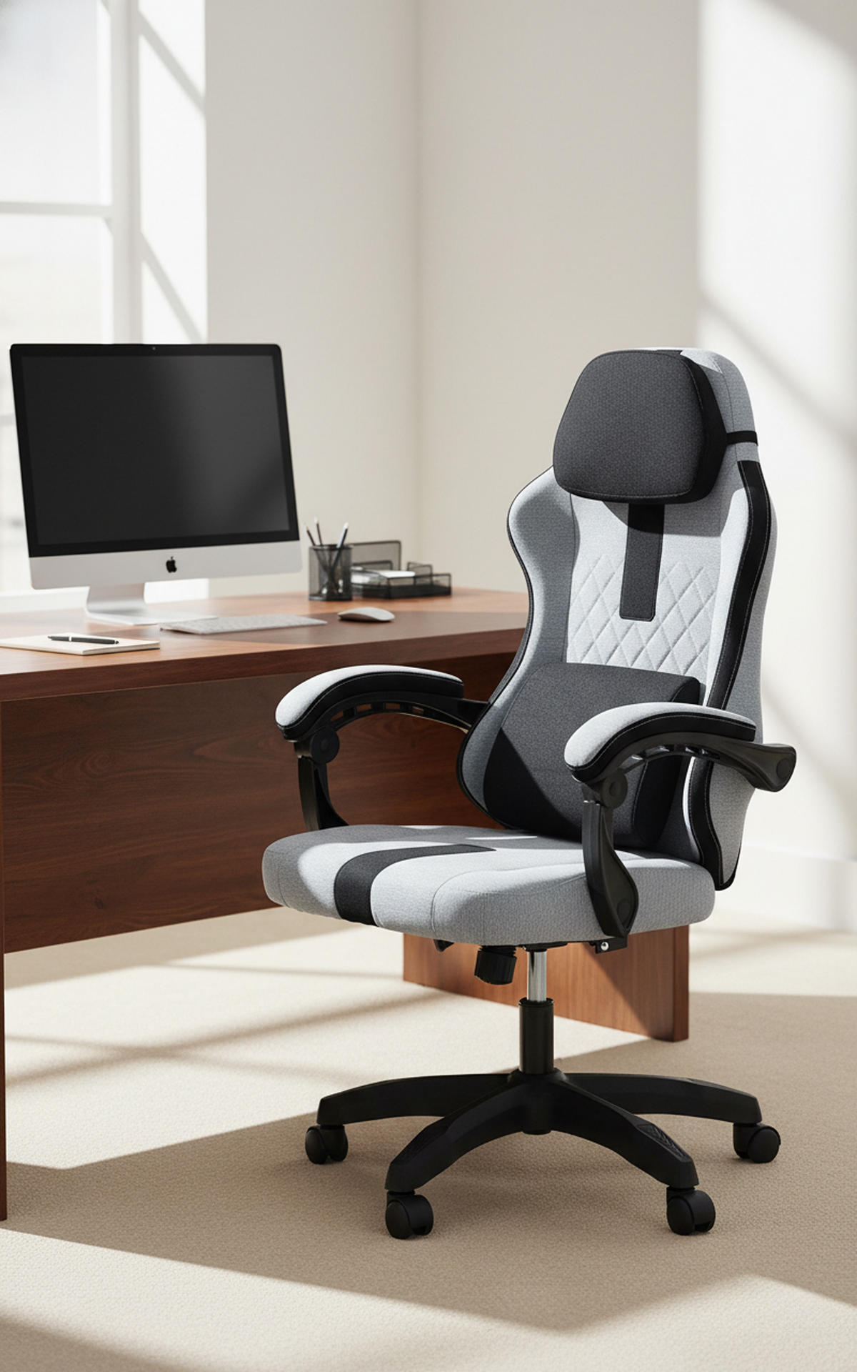 BÜROSTUHL Zayro Stoff grau/schwarz - Schwarz/Grau, Textil/Metall (65/132/65cm) - TPFLiving