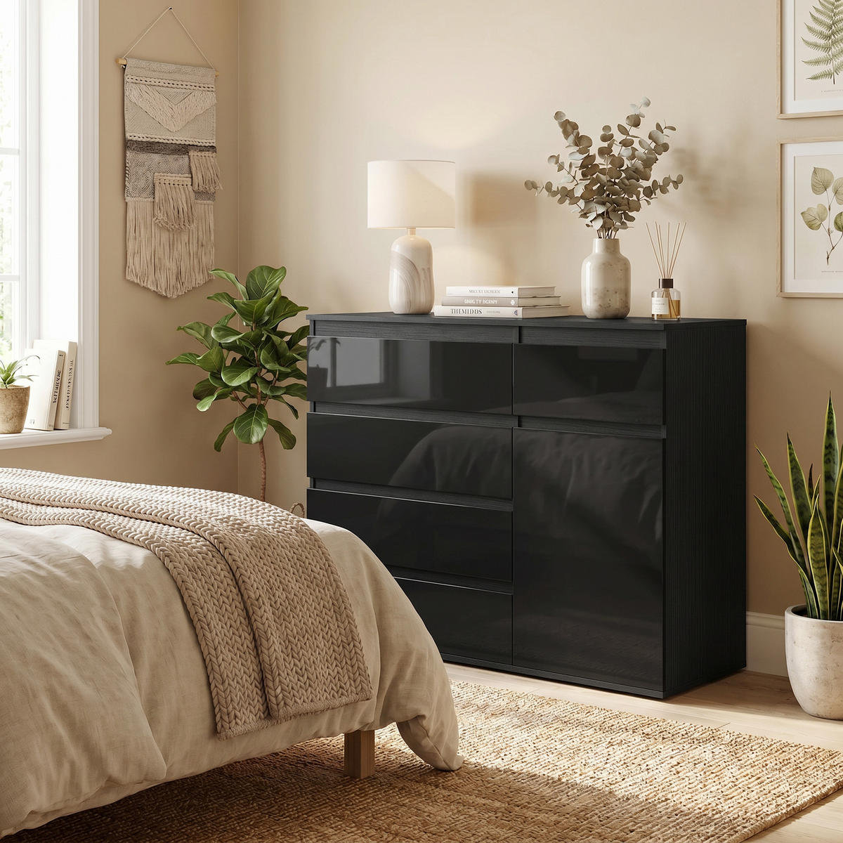 NACHTTISCH Schwarz 40.0/100.0/80.0cm - Schwarz, Holzwerkstoff (100/80/40cm)