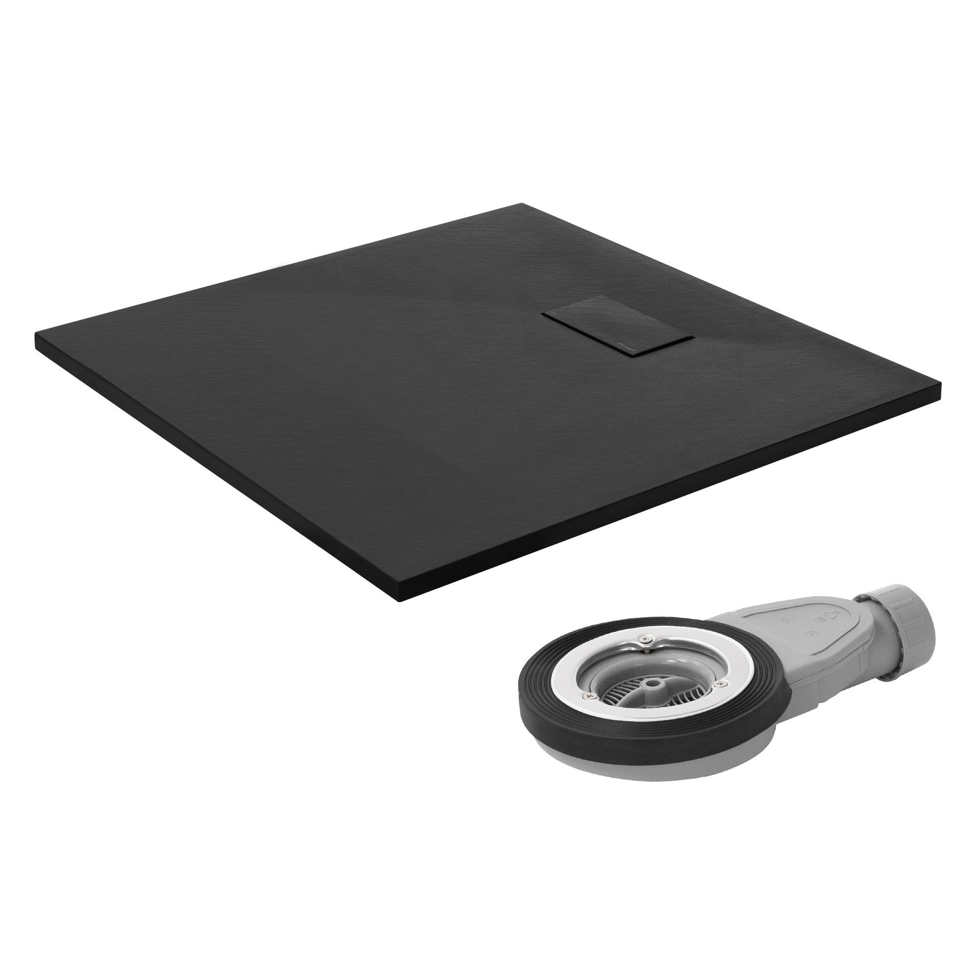 DUSCHWANNE 90x90 cm Schwarz mit Ablaufgarnitur aus SMC - Schwarz, Kunststoff (90/3/90cm) - LuxeBath
