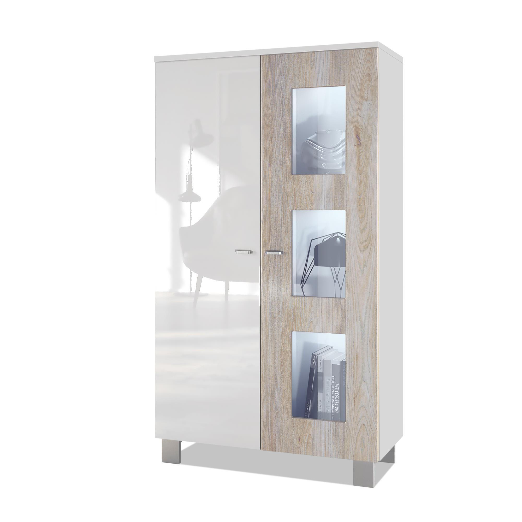 VITRINE Denjo Tür in Eiche Nordic - Silbereichenfarben, Holzwerkstoff (71/129/35cm) - Vladon