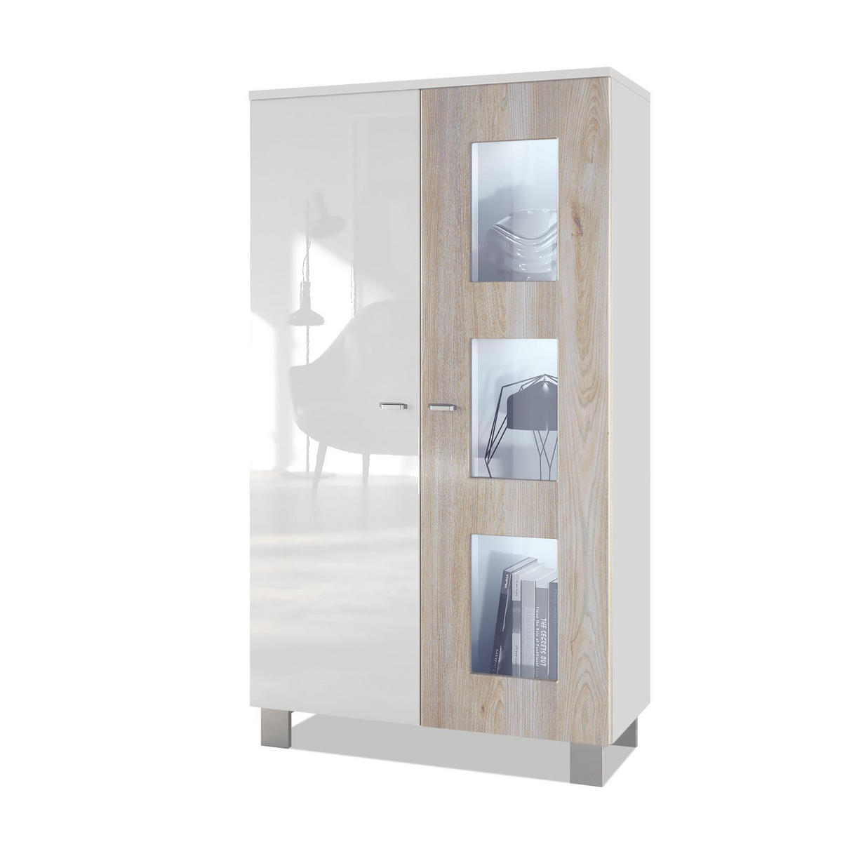 VITRINE Denjo Tür in Eiche Nordic - Silbereichenfarben, Holzwerkstoff (71/129/35cm) - Vladon