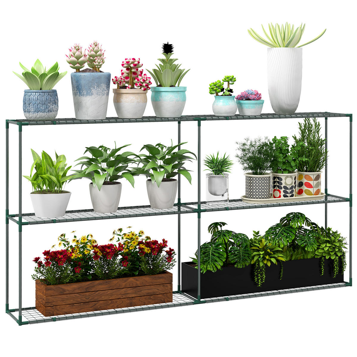 PFLANZENREGAL, Metall, Dunkelgrün - Dunkelgrün, Metall (30/114/222cm) - Outsunny