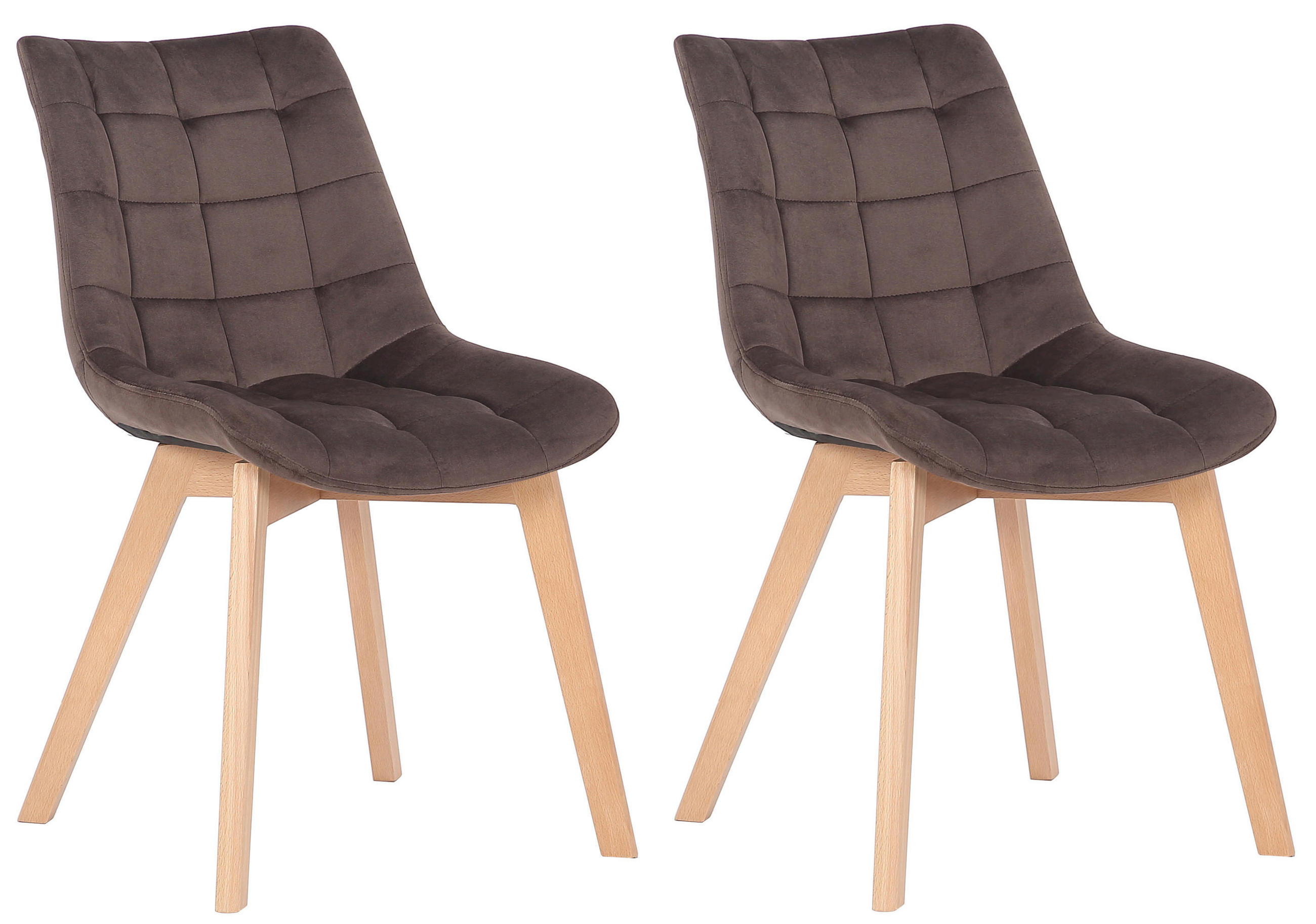 STUHL 2er Set Samt Braun - Eukalyptusholzfarben/Braun, Holz/Textil (46/82/61cm) - CLP