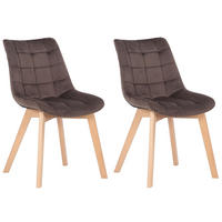 STUHL 2er Set Samt Braun - Eukalyptusholzfarben/Braun, Holz/Textil (46/82/61cm) - CLP