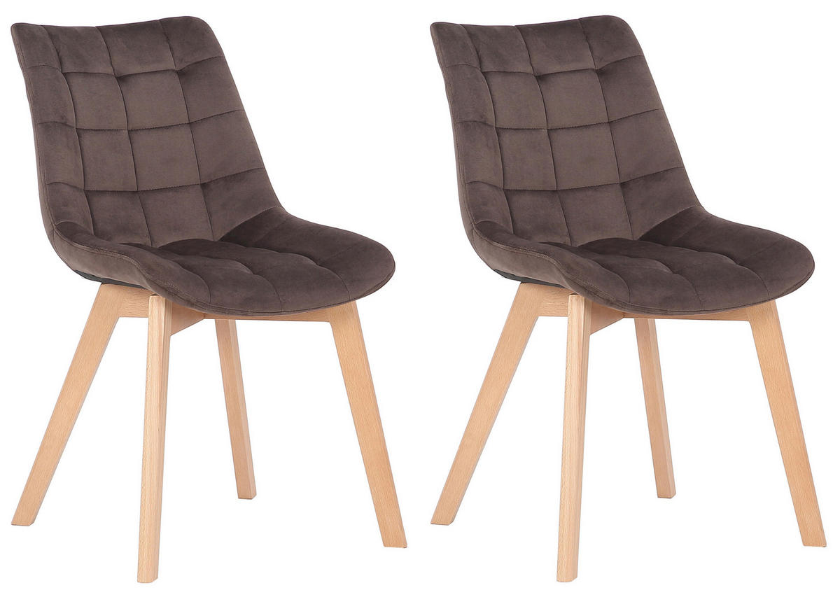 STUHL 2er Set Samt Braun - Eukalyptusholzfarben/Braun, Holz/Textil (46/82/61cm) - CLP