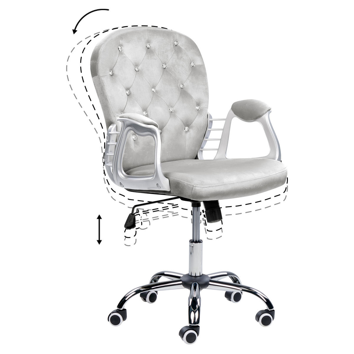 BÜROSTUHL Samtstoff Grau Princess - Grau, Textil/Metall (60/98/60cm) - Beliani