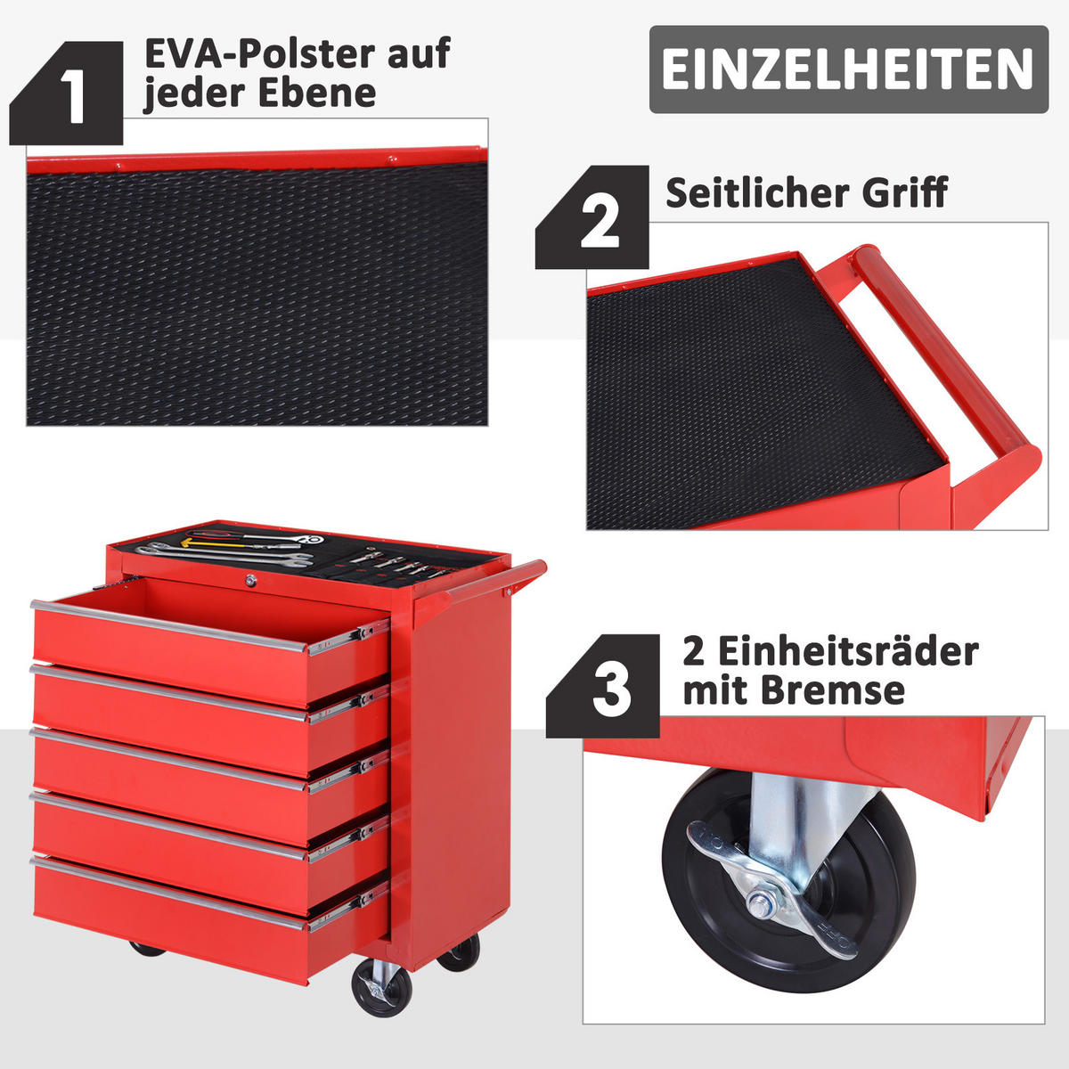 WERKSTATTWAGEN mit Rollen, Stahl, Rot - Rot, Metall (69/75/33cm) - DURHAND