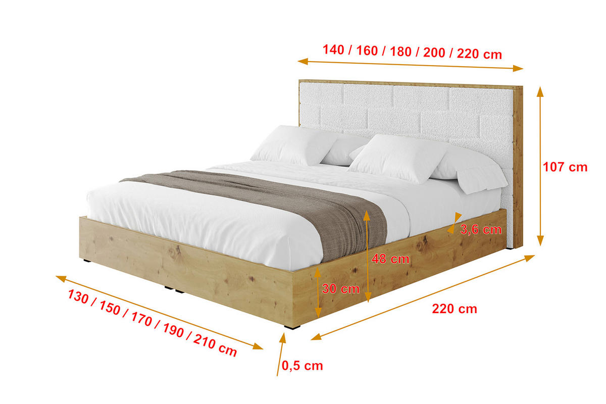 POLSTERBETT mit Bettkasten und Lattenrost, Bett mit Matratze H3/H4 - ENZO8 140x200 Weiß - Weiß, Holzwerkstoff/Textil (140/200cm) - ALTDECOR
