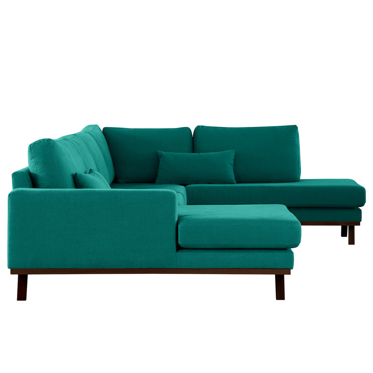 WOHNLANDSCHAFT mit Longchair - Buchefarben/Petrol, Buchenholz/Textil (371/81/219cm) - home24