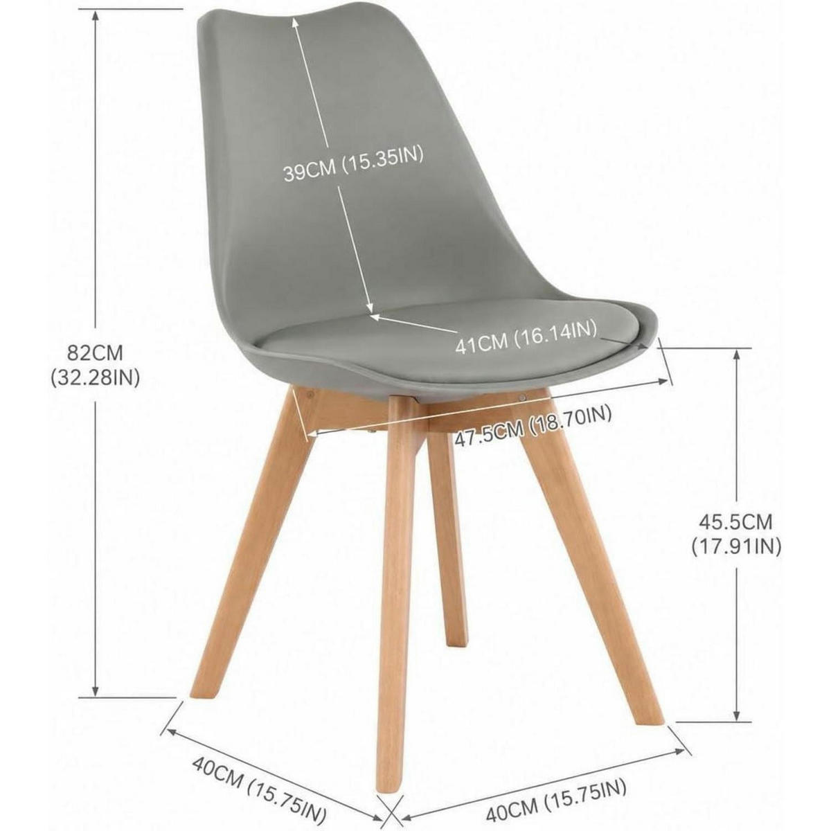 KÜCHENSTÜHLE 4er Set Skandinavisches Design Grau - Grau, Kunststoff (47.5/82/41cm)