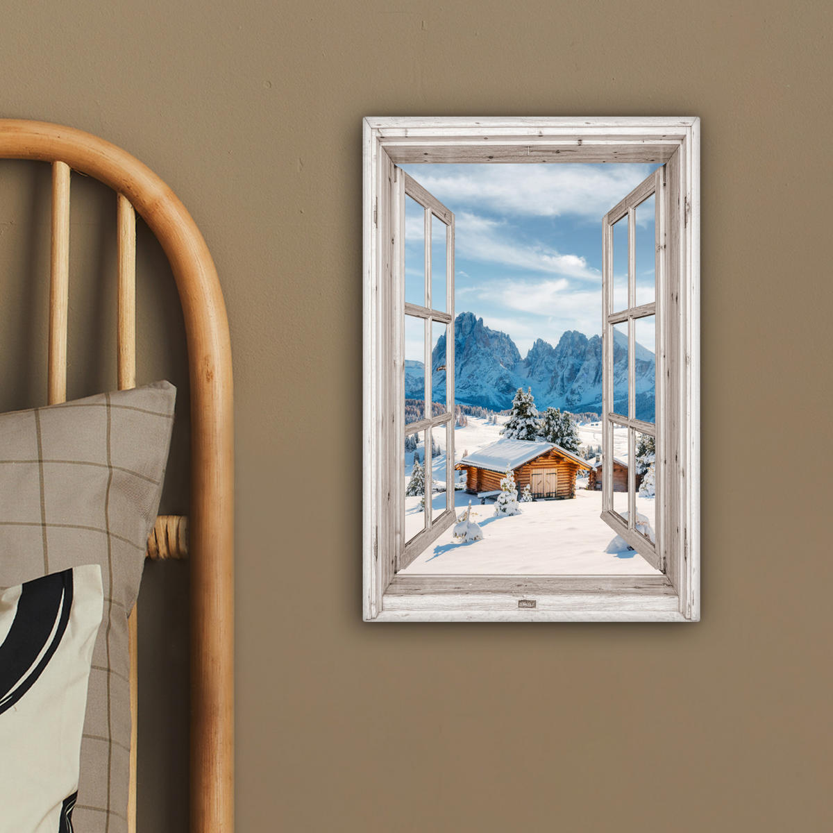 LEINWANDBILD Winterlandschaft - Hütte - Berge - Ausblicke - Aussicht - Natur 20x30 cm - Weiß Hochglanz, Textil (20/30cm) - MuchoWow