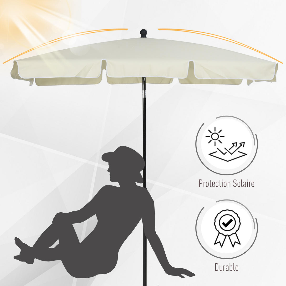 SONNENSCHIRM Hellbeige 198/130 cm neigbar - Beige, Metall (198/130cm) - PANGIVO