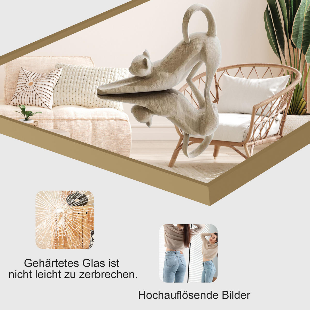 STANDSPIEGEL 177x77 cm Metallrahmen rechteckig gold - Goldfarben, Holz (77/177/3cm) - LEBENLANG