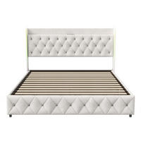 POLSTERBETT 160x200 cm - Doppelbett mit hydraulischem Stauraum und LED - ohne Matratze - Beige - Beige, Textil (160/200cm) - DELFA