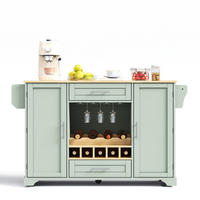 KÜCHENWAGEN auf Rollen mit klappbarer Arbeitsplatte 138 x 45/70 x 92 cm Antikgrün - Grün, Holz (70/92/138cm) - Beauniv
