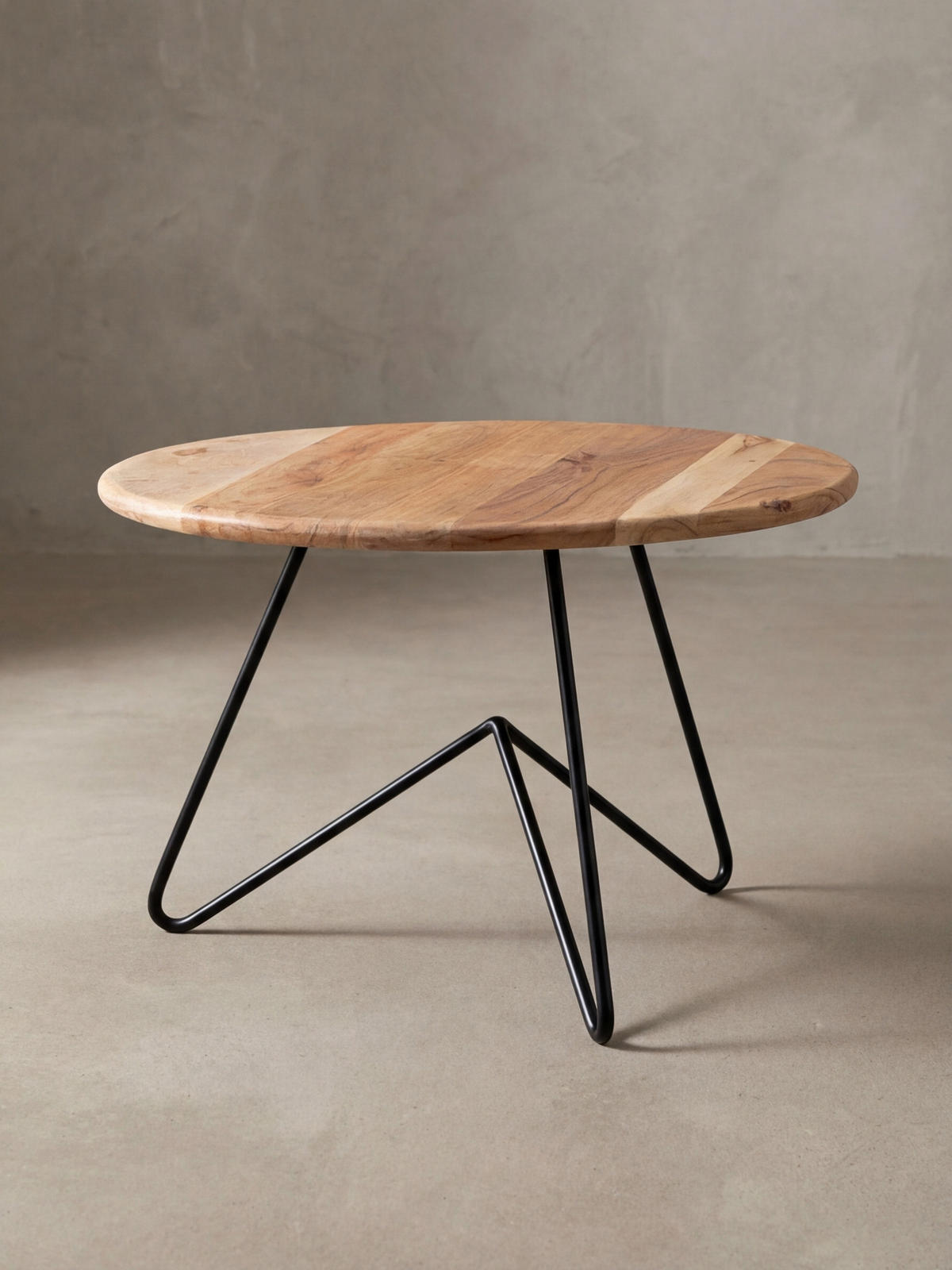 COUCHTISCH Akazienholz mit Haarnadelgestell, Modernes Design, Große Ablagefläche - Beige/Schwarz, Holz/Metall (60/60/39cm) - KADIMA DESIGN