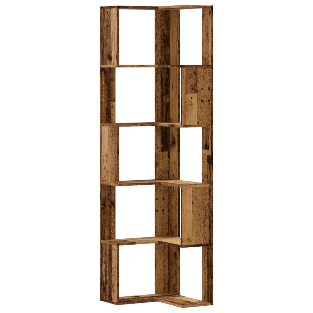 BÜCHERREGAL mit 5 Ebenen für die Ecke 50/50/179 cm aus Holzwerkstoff Altholz-Optik Dekor - Graubraun, Holz (50/179/50cm) - vidaXL