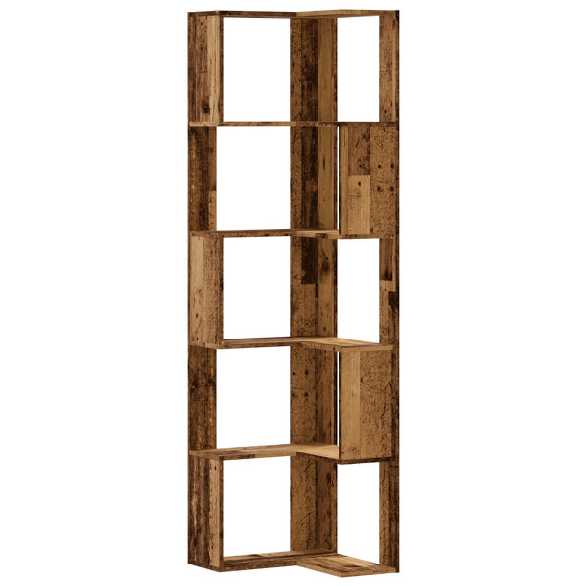 BÜCHERREGAL mit 5 Ebenen für die Ecke 50/50/179 cm aus Holzwerkstoff Altholz-Optik Dekor - Graubraun, Holz (50/179/50cm) - vidaXL