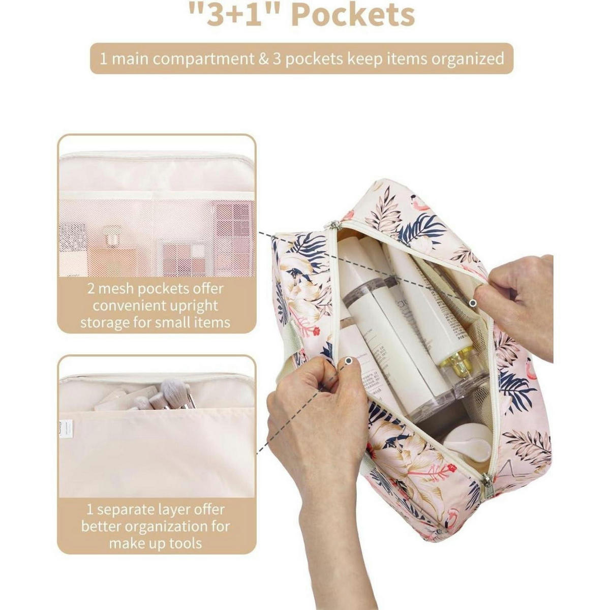 KULTURBEUTEL Flamingo Beige 30 cm - Multicolor, Textil (1/1/2cm)