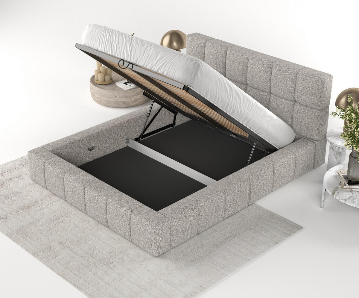 POLSTERBETT Paros mit Stauraum 180/200 cm Grau im Bubble Stoff - Schwarz/Naturfarben, Holz/Holzwerkstoff (180/200cm) - AltaBeds