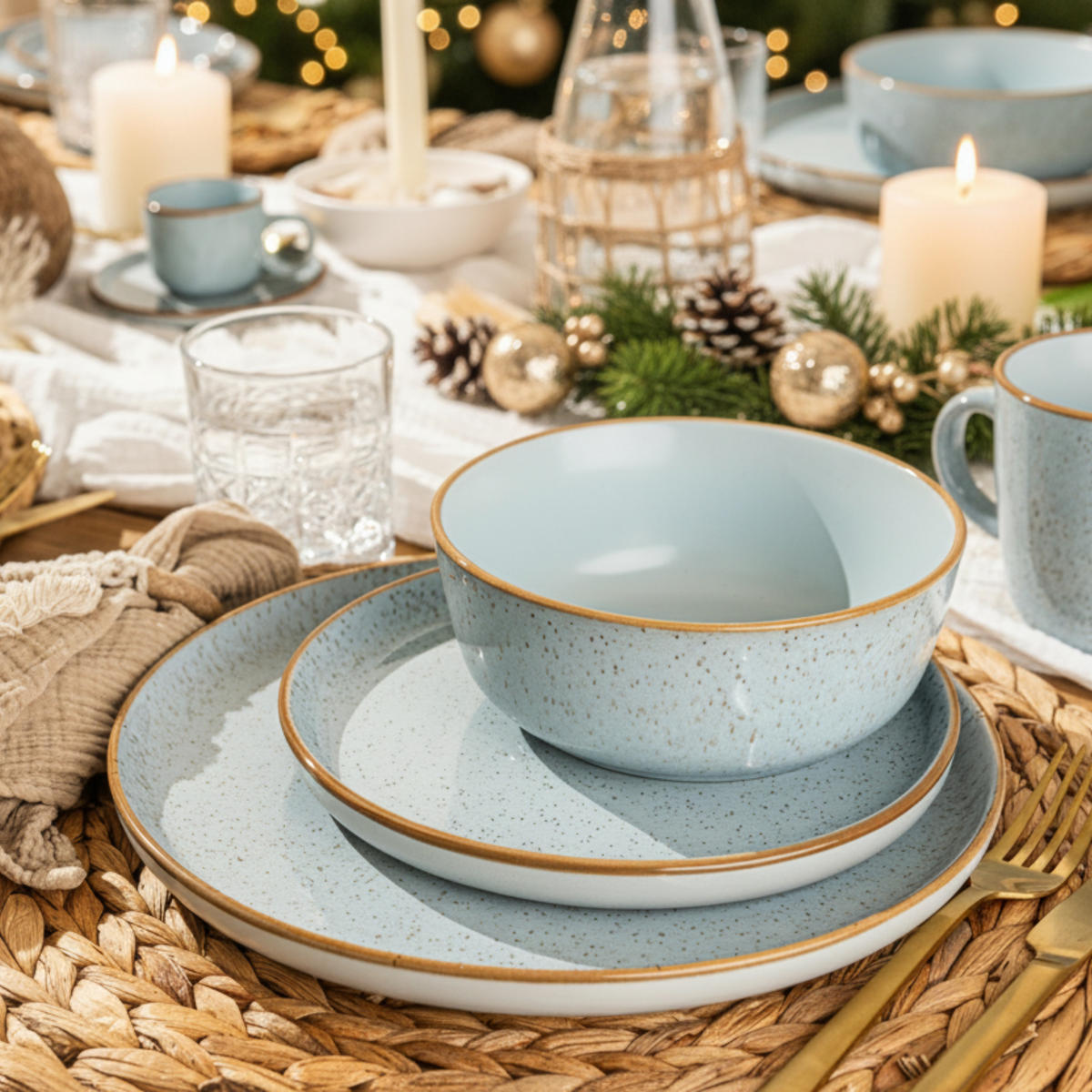 KOMBISERVICE RIO LAGUNE - 30 teilig aus Steingut - Blau, Stein (27/10/27cm) - Sänger