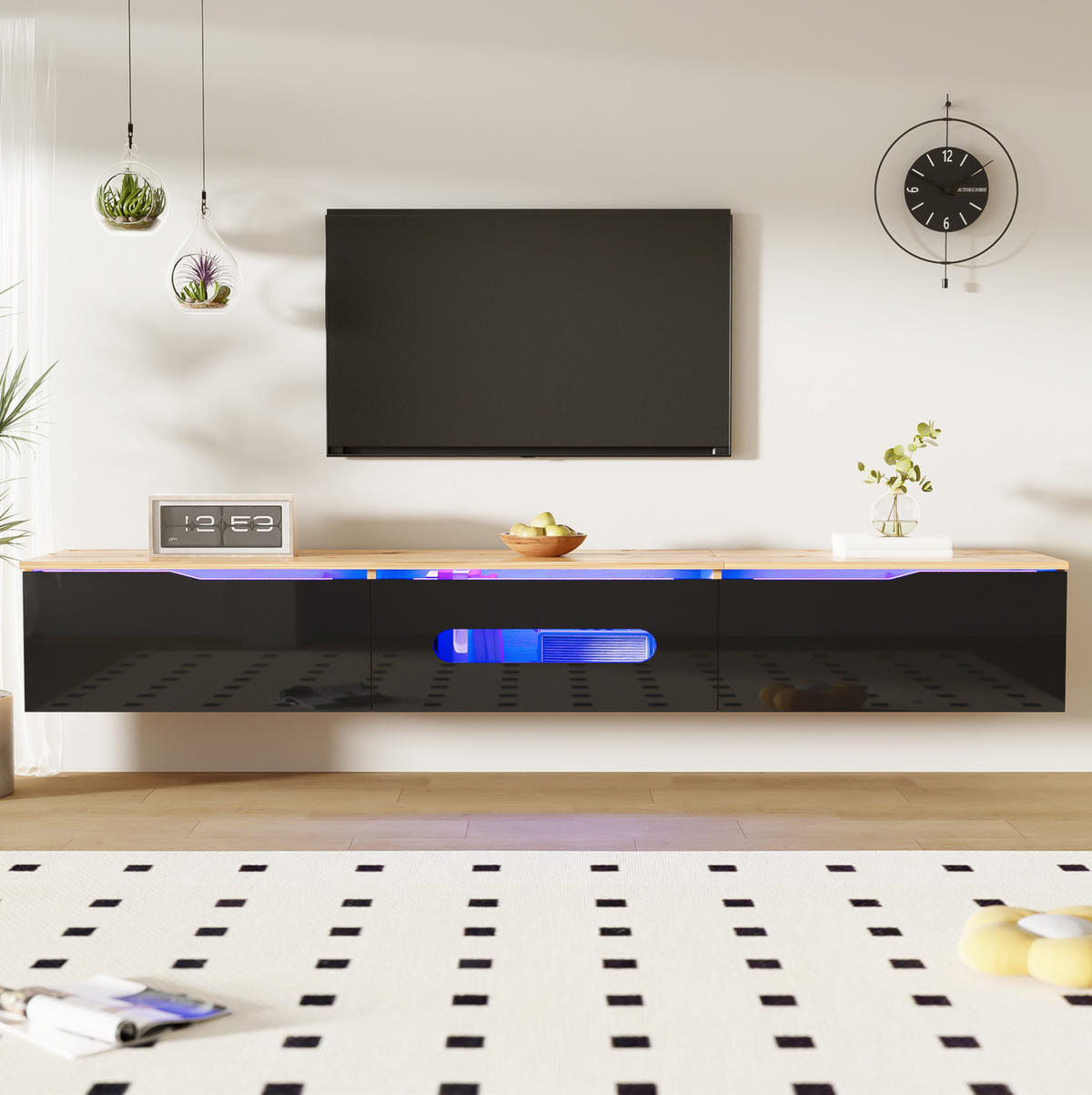 TV-SCHRANK Hochglanz in Schwarz und Holzfarbe 180/35/30 cm - Schwarz, Holzwerkstoff (180/30/35cm) - Redom