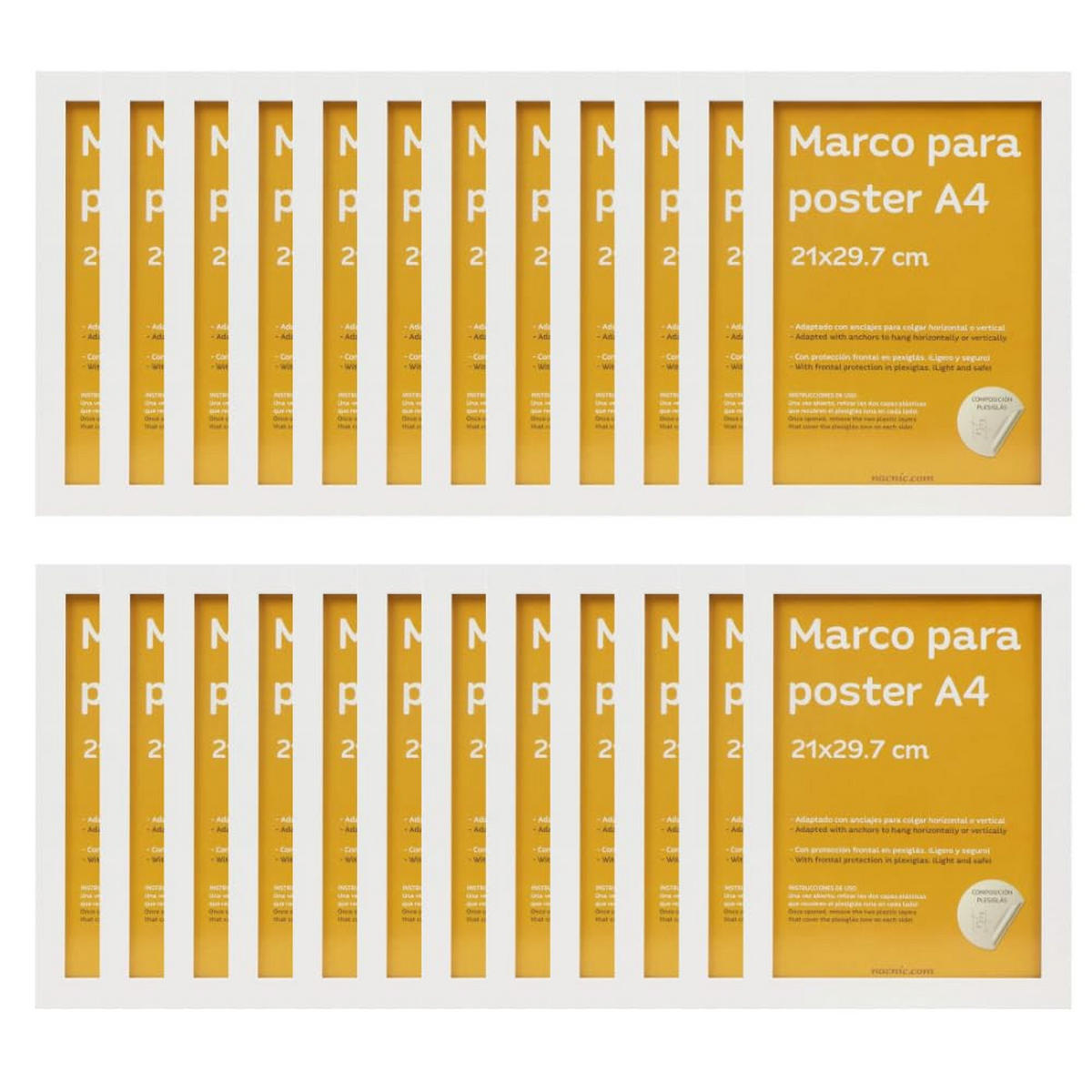 RAHMEN Set mit 24 aus MDF und Acrylglas Schutz und Aussteller für Fotografien, Bilder, Poster, Gemälde, Dekoration für Haus Farbe Weiß A4 - Weiß, Holz (21/3/29.7cm) - Nacnic
