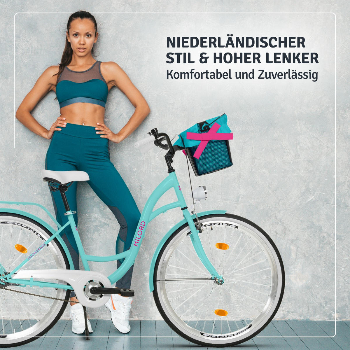 CITY-FAHRRAD Milord mit Metallkorb, 28 Zoll, Blau, 1-Gang - Blau, Metall (46cm) - Milordbikes