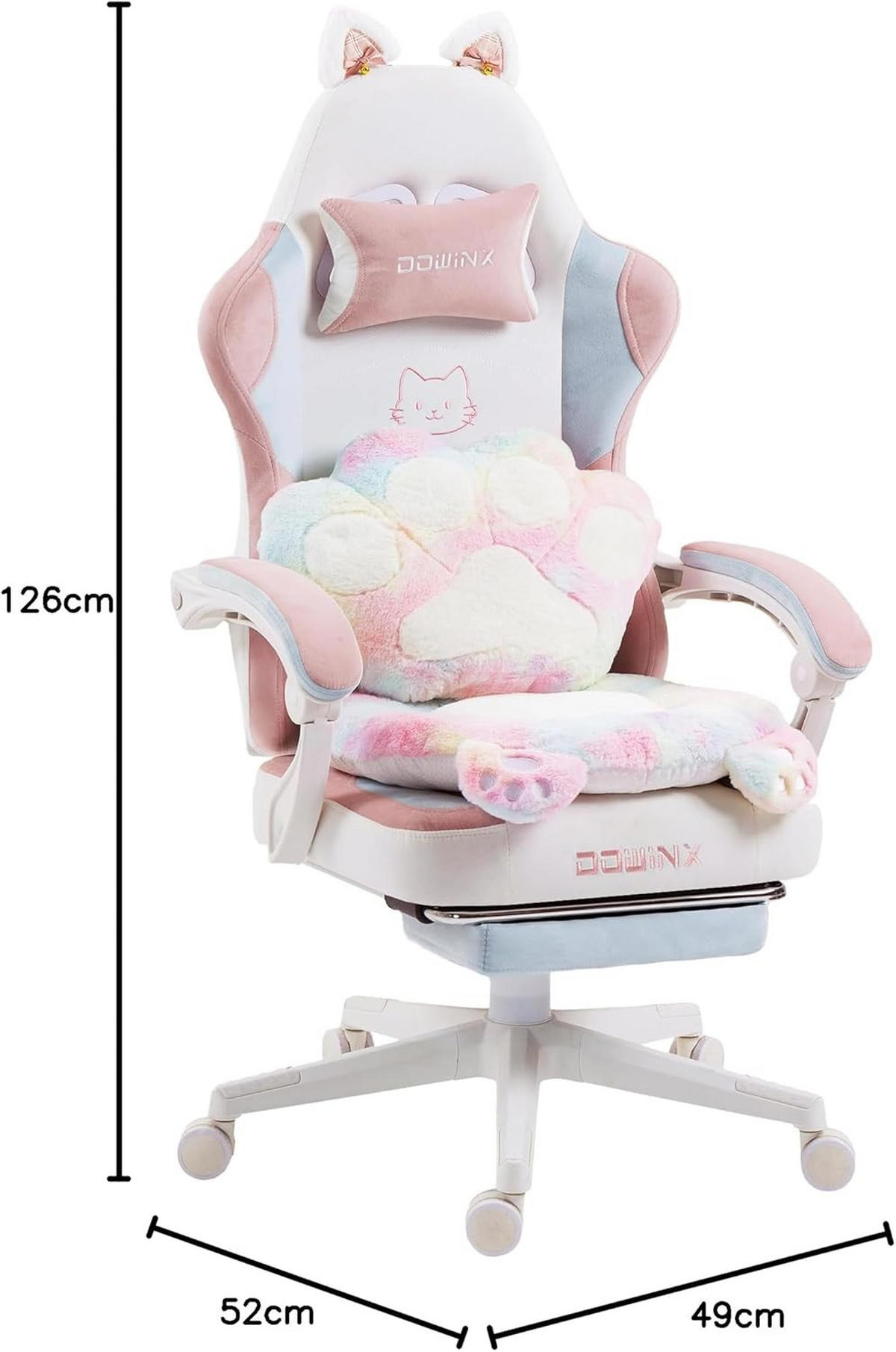 GAMING-STUHL Ergonomischer & Fußstütze Bürostuhl & Lendenwirbelstütze - Altrosa, Leder (52/126/49cm)