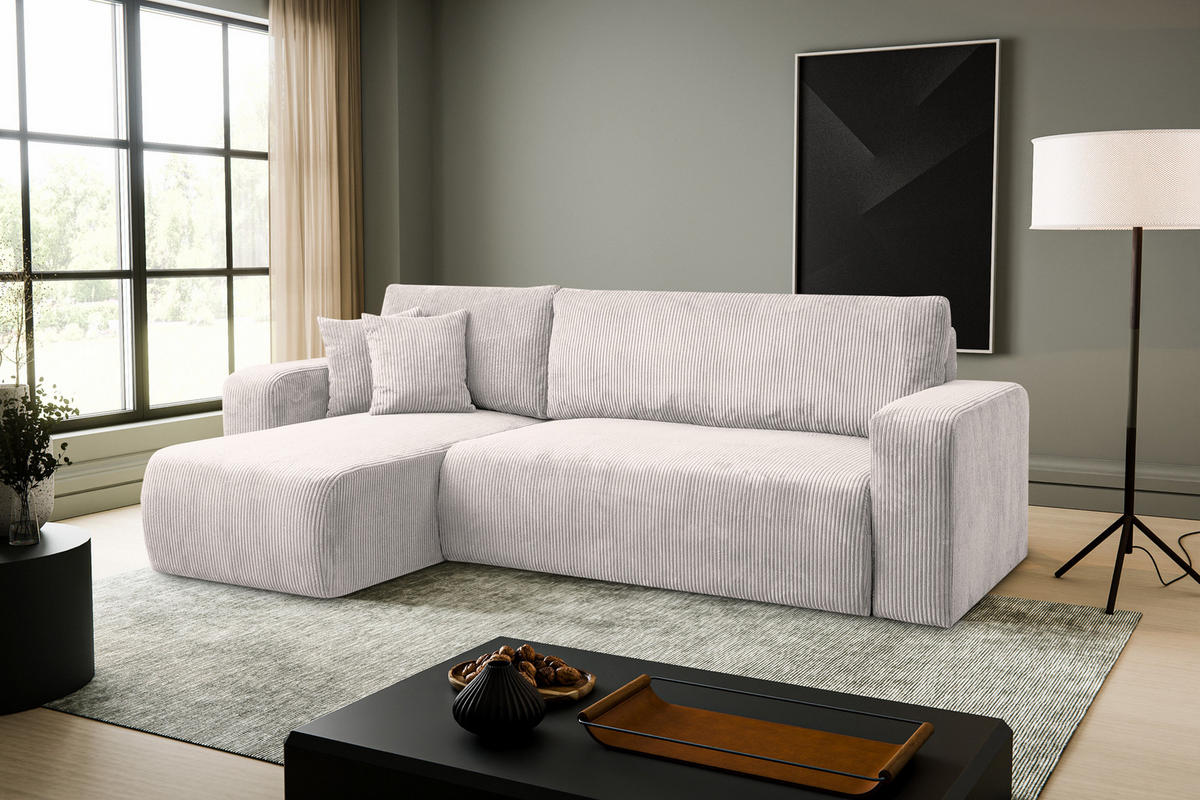 ECKSOFA LUNA mit Schlaffunktion und Bettkasten Cord-Stofff (Beige) - Beige, Textil (244/142cm) - VENASI MÖBEL