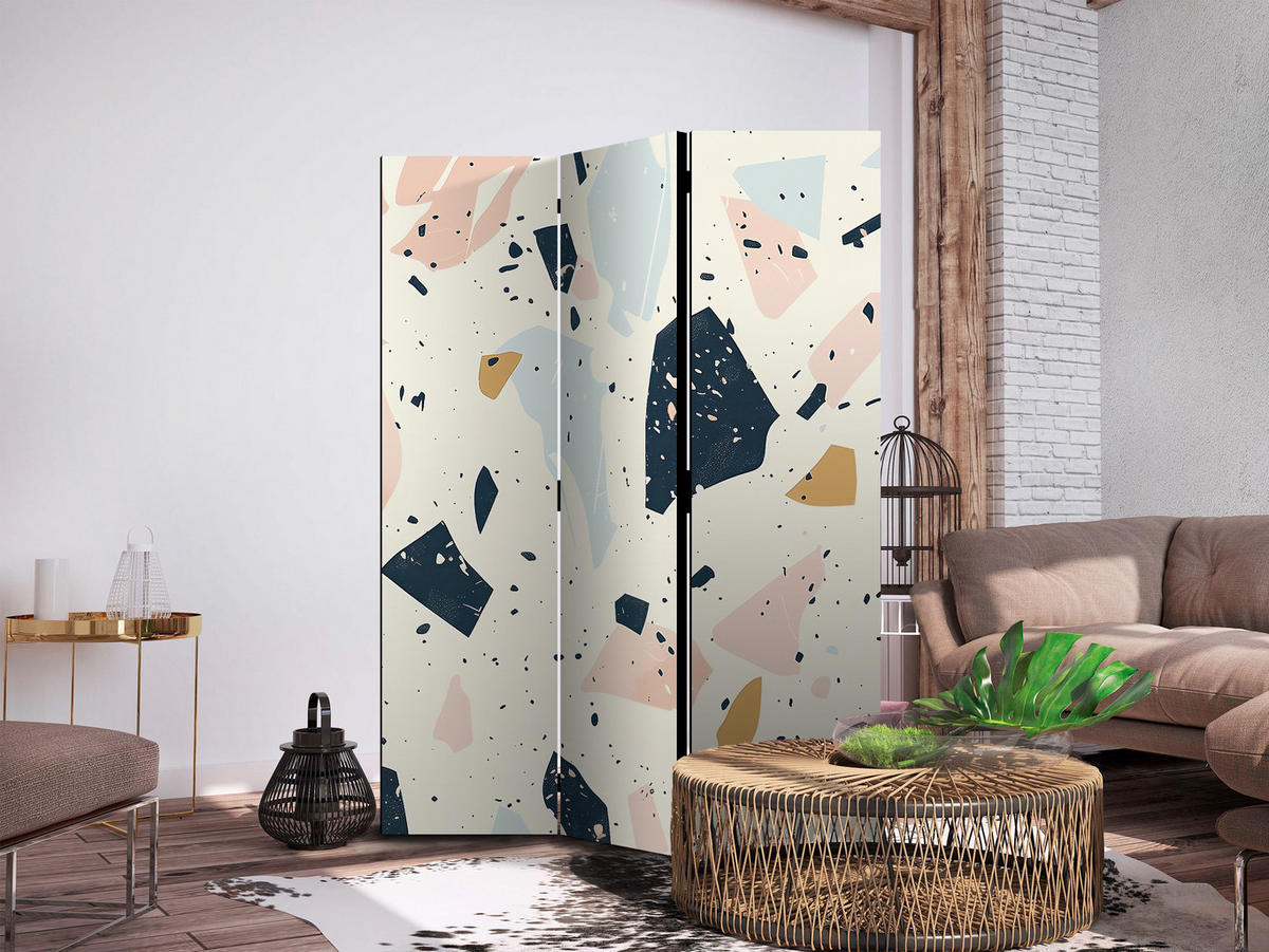 PARAVENT Akustik 3-tlg 135x172 cm Terrazzo Steinformen - Multicolor, Holz/Textil (135/172/3cm) - Muralo